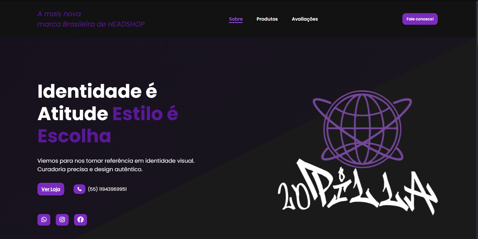 Página inicial da loja 20Pilla Headshop